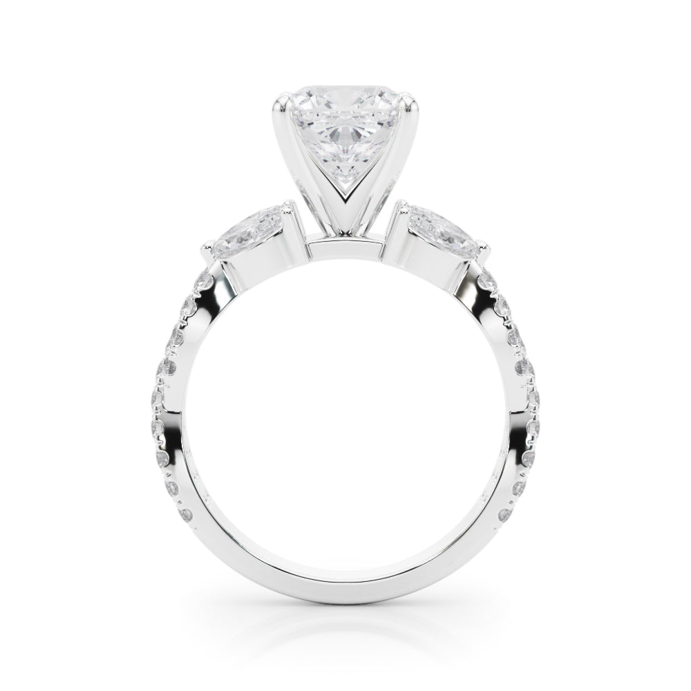Romantic Mq & Rd Twisted Engagement Ring Round Diamond Engagement Ring â€” 10K/14K Gold & Platinum