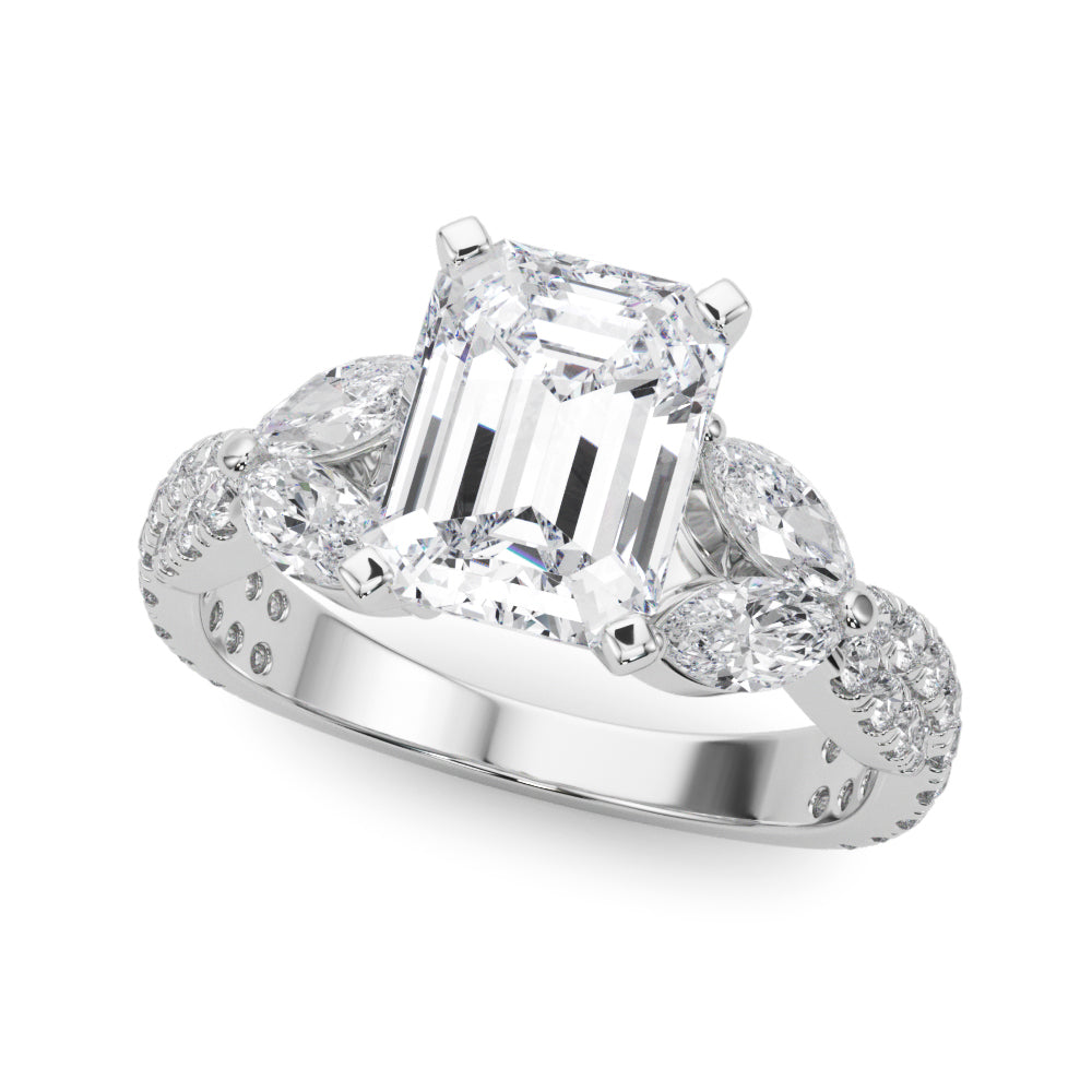 Romantic Mq & Rd Twisted Engagement Ring Round Diamond Engagement Ring â€” 10K/14K Gold & Platinum
