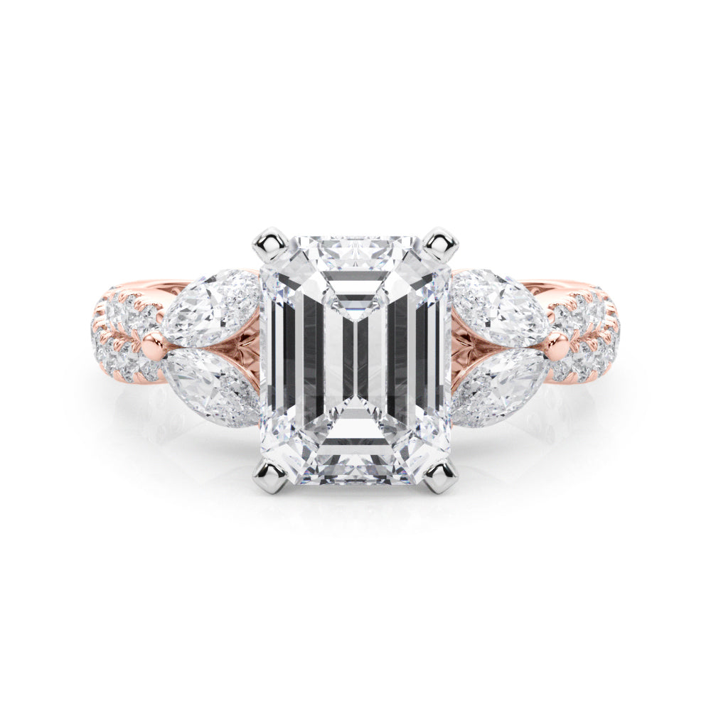 Romantic Mq & Rd Twisted Engagement Ring Round Diamond Engagement Ring â€” 10K/14K Gold & Platinum