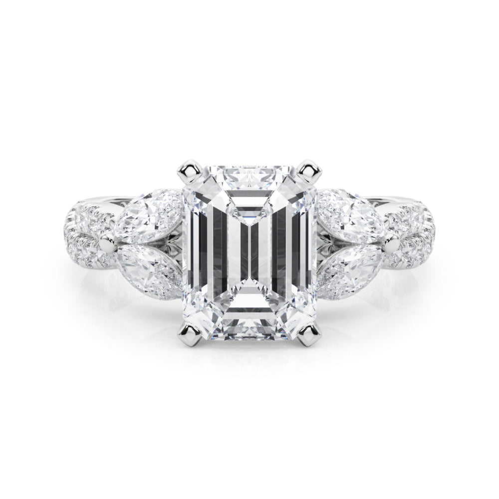 Romantic Mq & Rd Twisted Engagement Ring Round Diamond Engagement Ring â€” 10K/14K Gold & Platinum