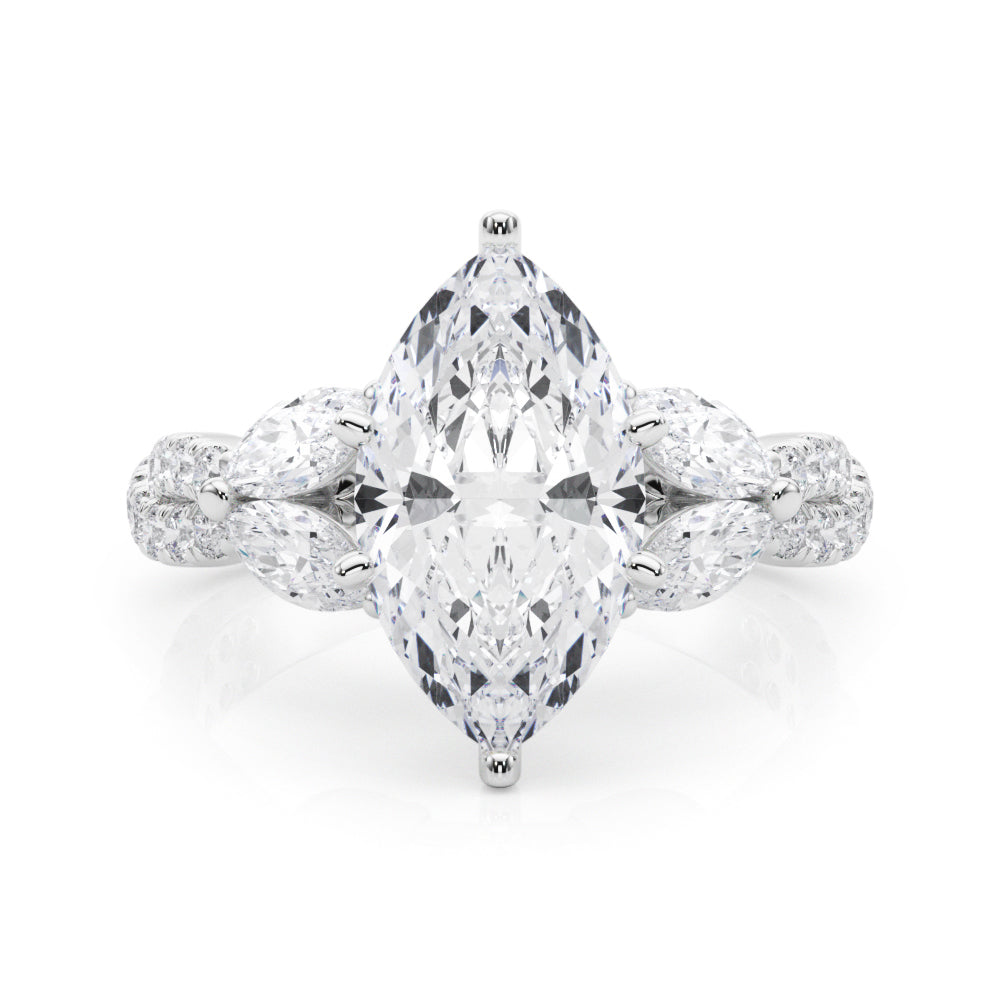 Romantic Mq & Rd Twisted Engagement Ring Round Diamond Engagement Ring â€” 10K/14K Gold & Platinum
