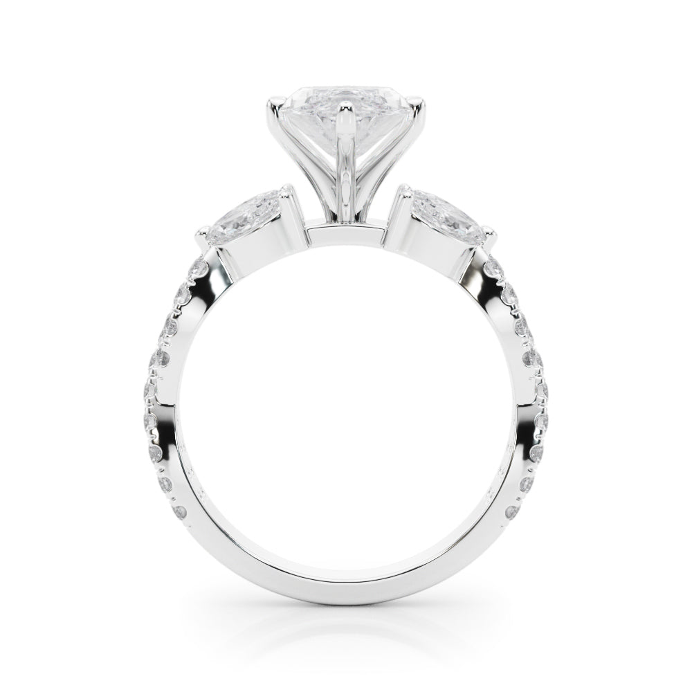 Romantic Mq & Rd Twisted Engagement Ring Round Diamond Engagement Ring â€” 10K/14K Gold & Platinum
