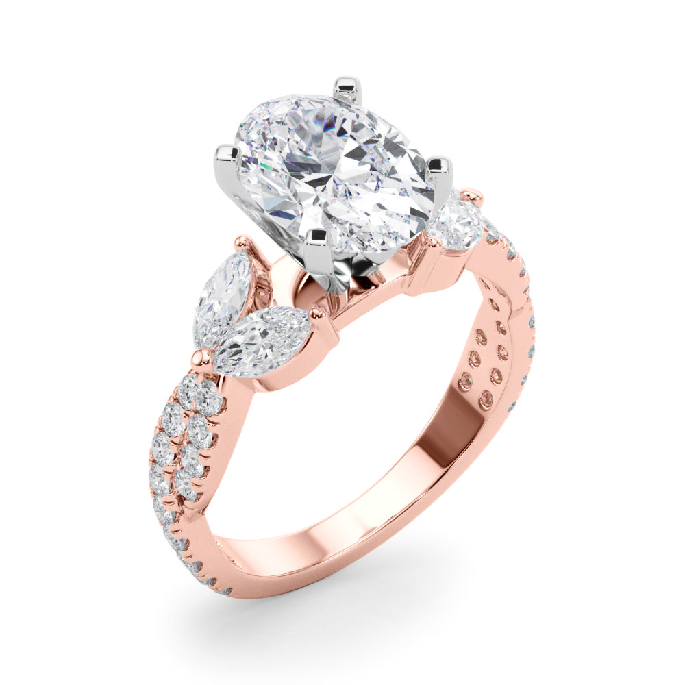 Romantic Mq & Rd Twisted Engagement Ring Round Diamond Engagement Ring â€” 10K/14K Gold & Platinum