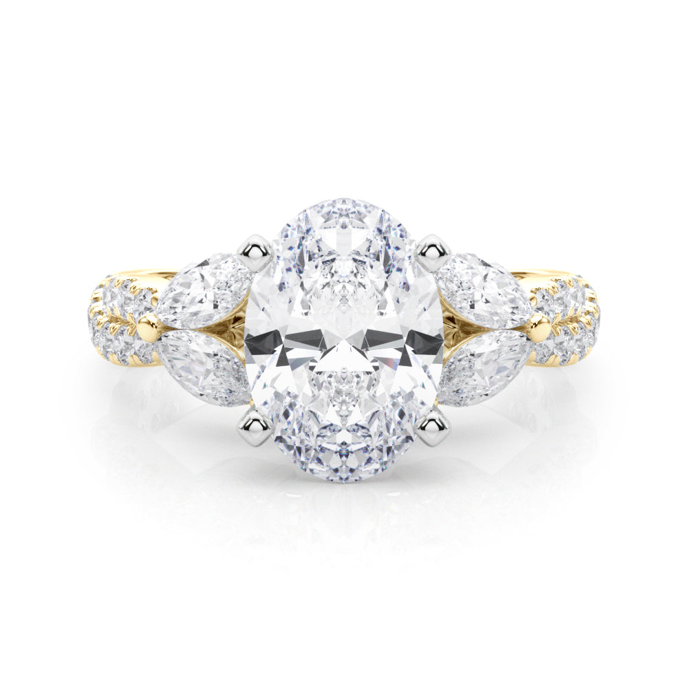 Romantic Mq & Rd Twisted Engagement Ring Round Diamond Engagement Ring â€” 10K/14K Gold & Platinum