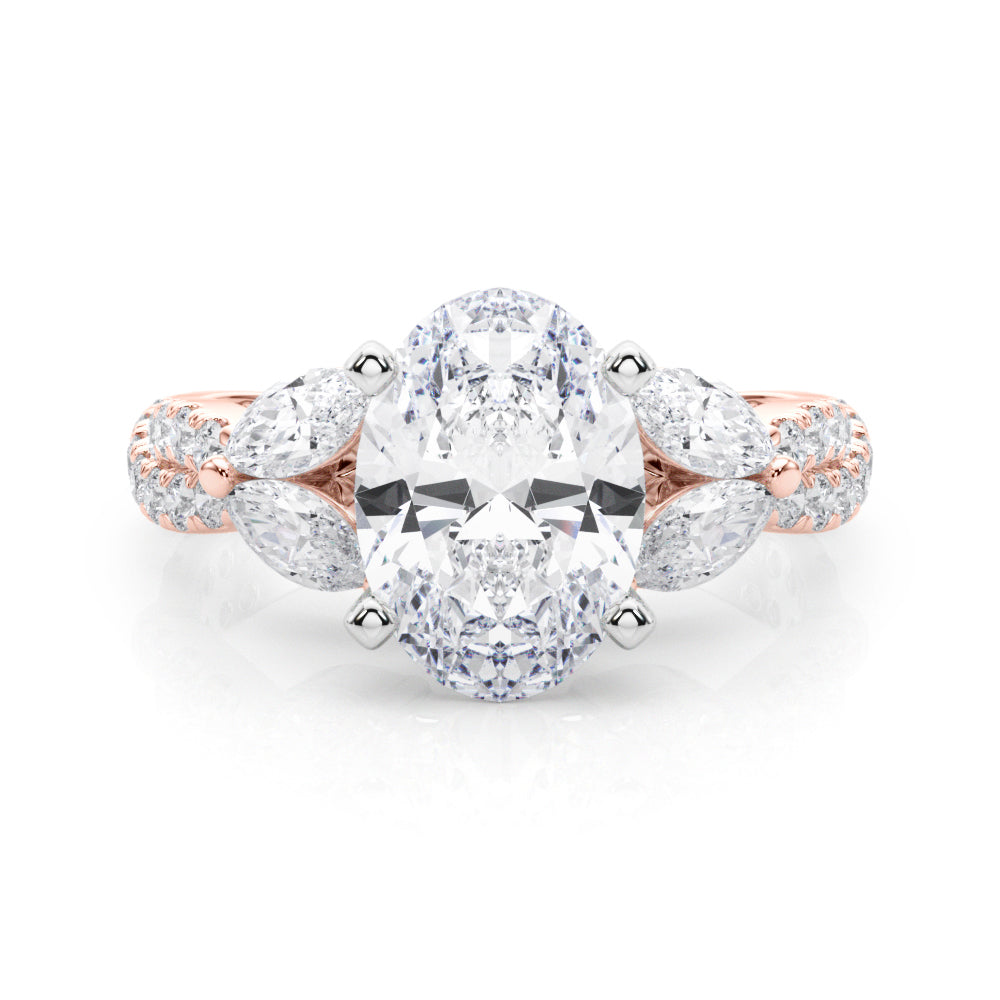 Romantic Mq & Rd Twisted Engagement Ring Round Diamond Engagement Ring â€” 10K/14K Gold & Platinum
