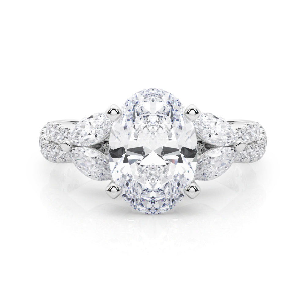 Romantic Mq & Rd Twisted Engagement Ring Round Diamond Engagement Ring â€” 10K/14K Gold & Platinum