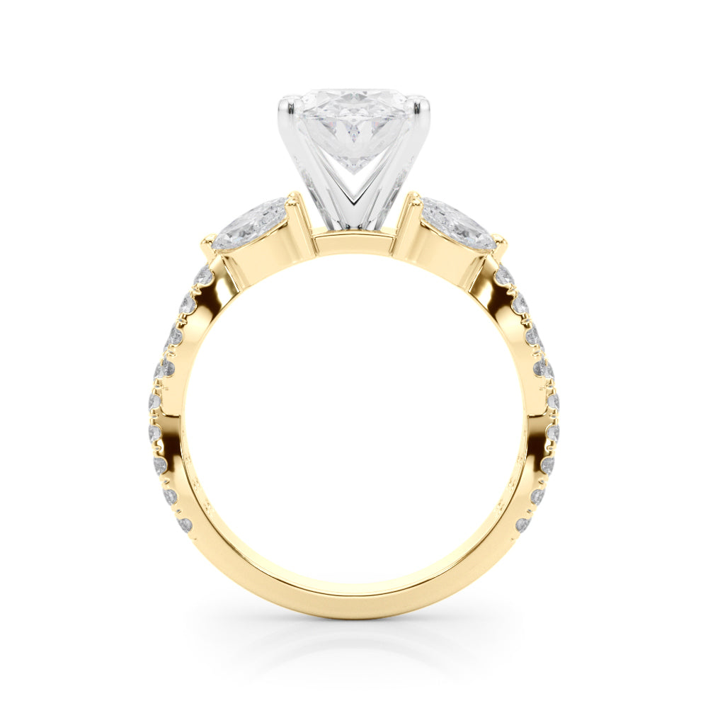 Romantic Mq & Rd Twisted Engagement Ring Round Diamond Engagement Ring â€” 10K/14K Gold & Platinum