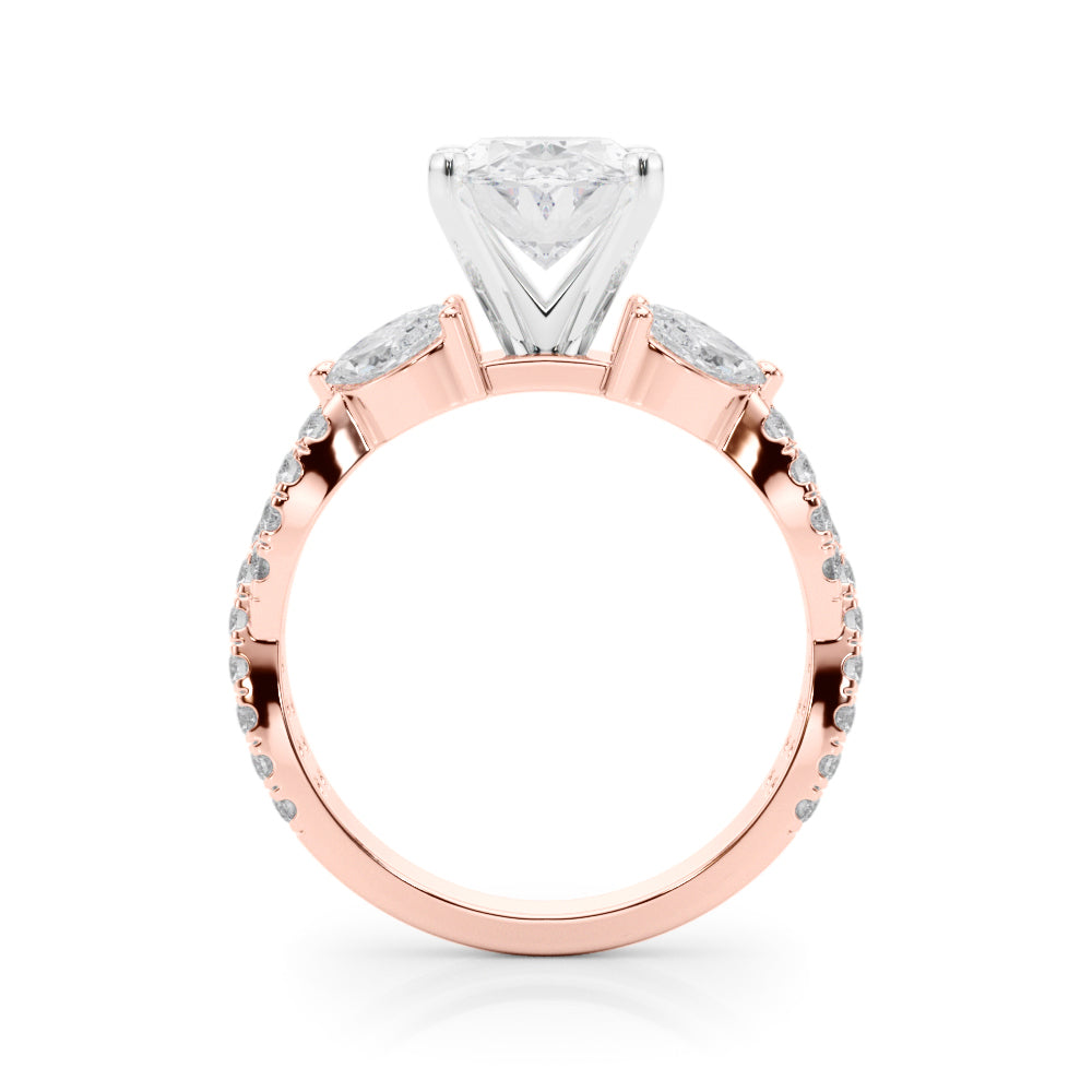 Romantic Mq & Rd Twisted Engagement Ring Round Diamond Engagement Ring â€” 10K/14K Gold & Platinum