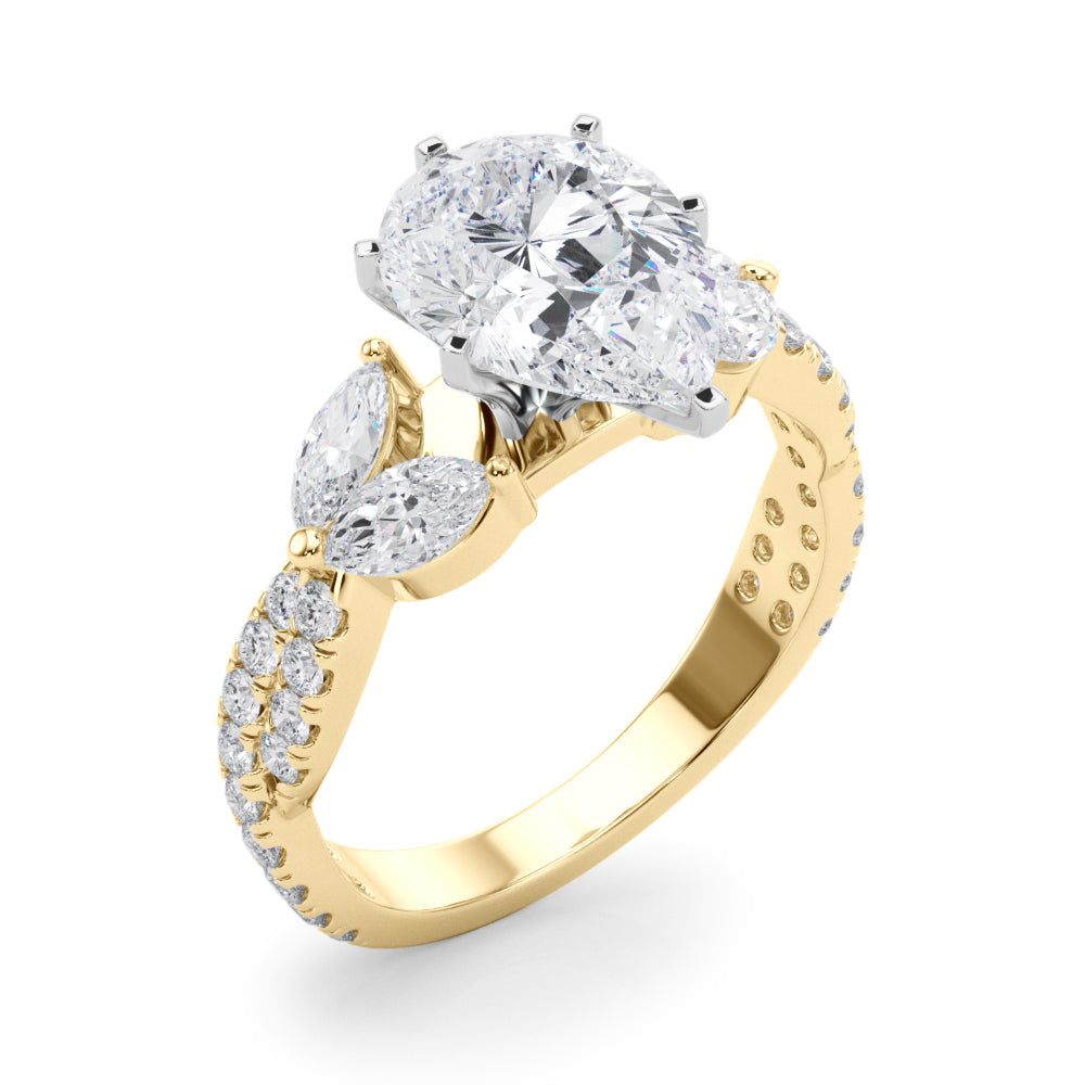 Romantic Mq & Rd Twisted Engagement Ring in 10K/14K gold and platinum with certified lab-grown or natural diamonds