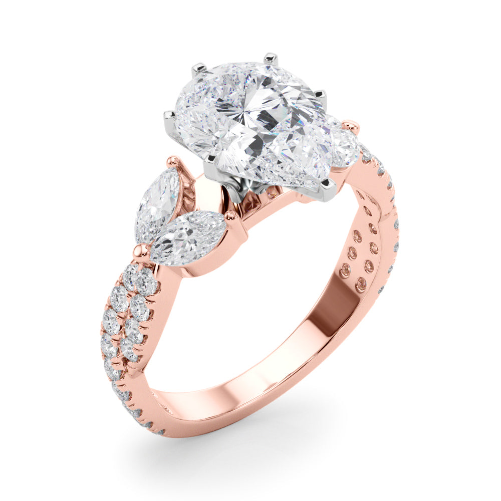 Romantic Mq & Rd Twisted Engagement Ring Round Diamond Engagement Ring â€” 10K/14K Gold & Platinum
