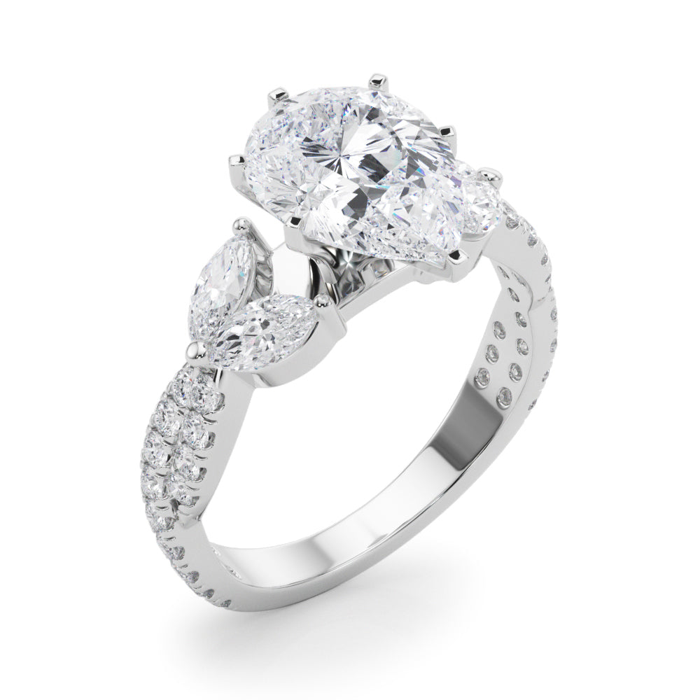 Romantic Mq & Rd Twisted Engagement Ring Round Diamond Engagement Ring â€” 10K/14K Gold & Platinum