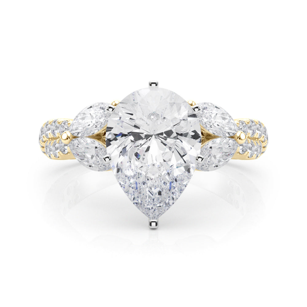 Romantic Mq & Rd Twisted Engagement Ring Round Diamond Engagement Ring â€” 10K/14K Gold & Platinum