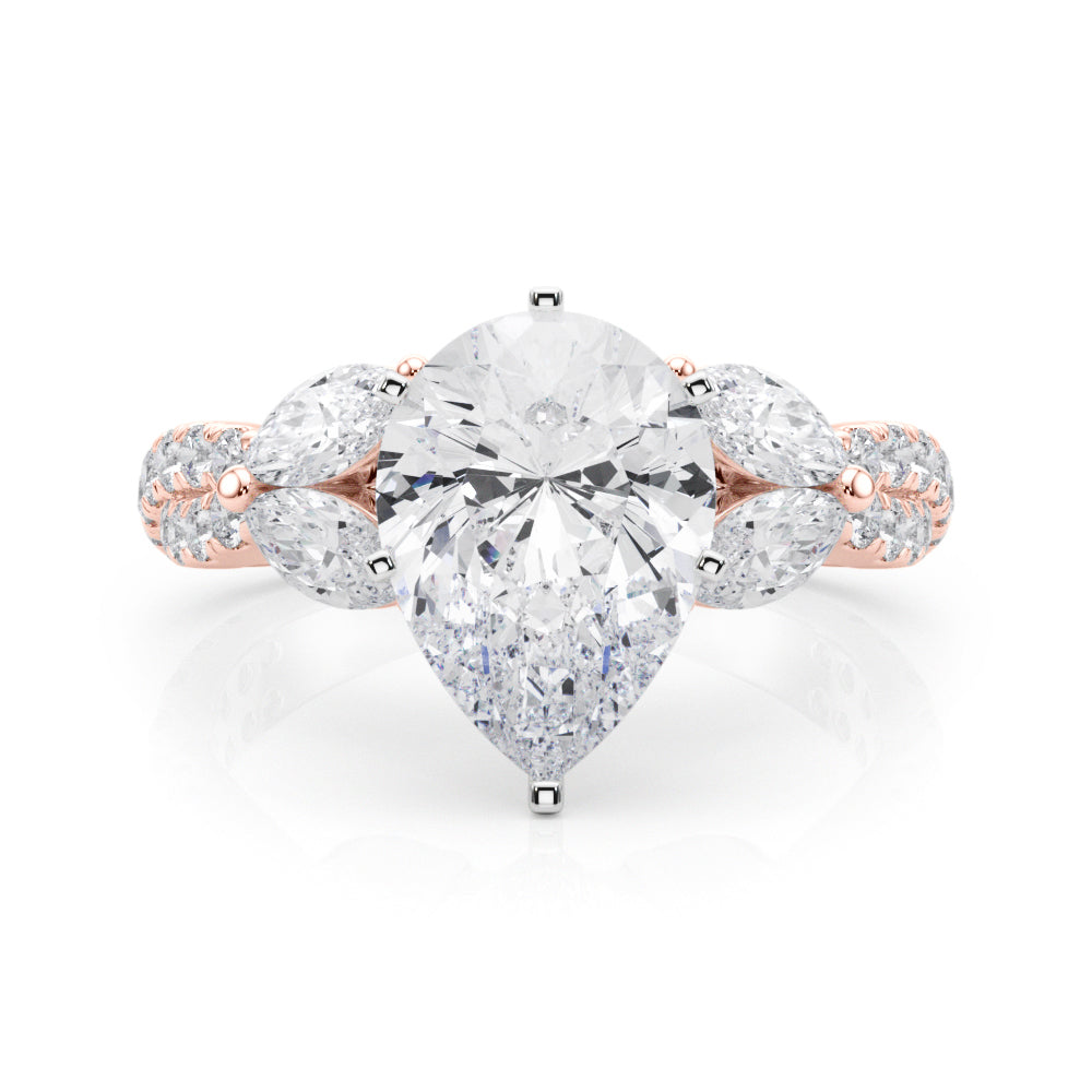 Romantic Mq & Rd Twisted Engagement Ring Round Diamond Engagement Ring â€” 10K/14K Gold & Platinum