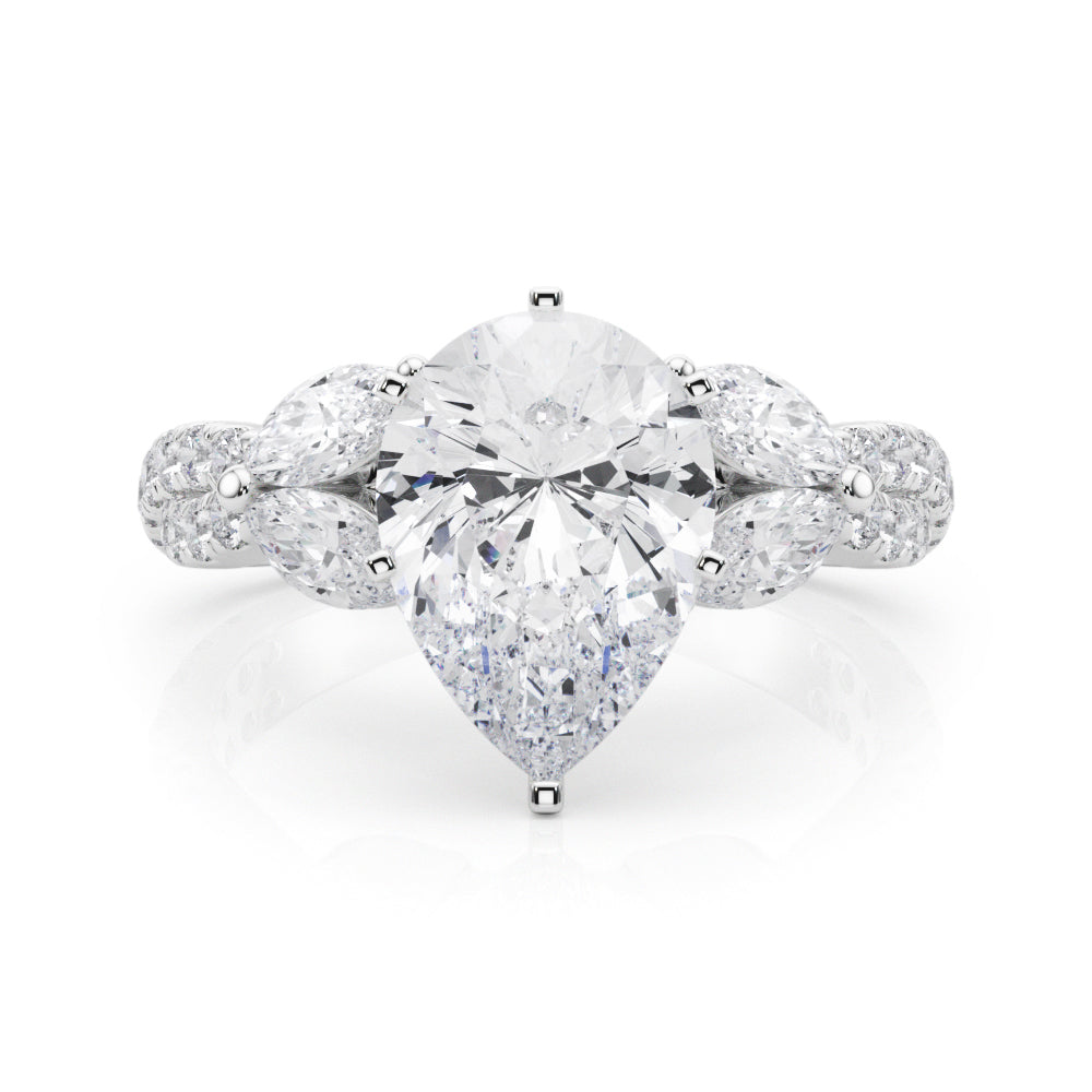 Romantic Mq & Rd Twisted Engagement Ring Round Diamond Engagement Ring â€” 10K/14K Gold & Platinum