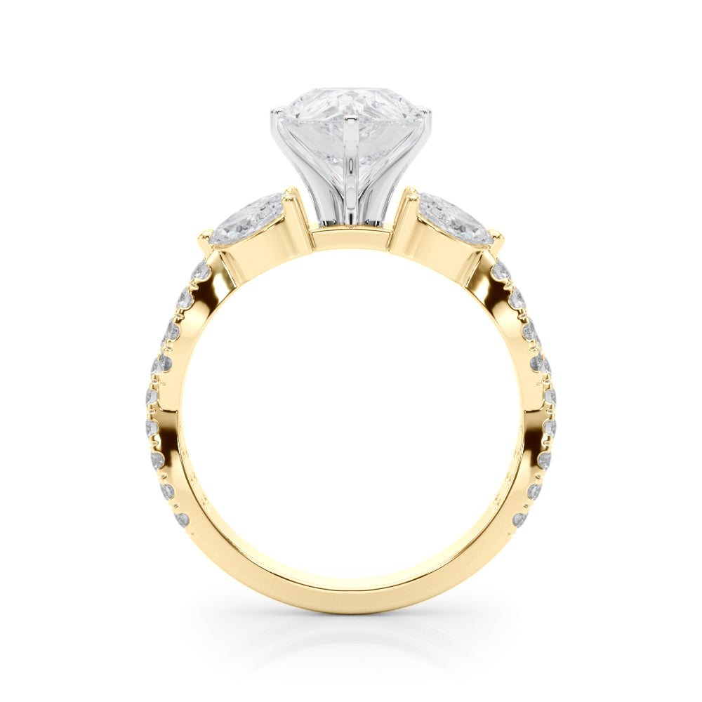 Romantic Mq & Rd Twisted Engagement Ring Round Diamond Engagement Ring â€” 10K/14K Gold & Platinum