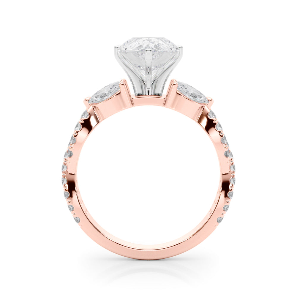Romantic Mq & Rd Twisted Engagement Ring Round Diamond Engagement Ring â€” 10K/14K Gold & Platinum