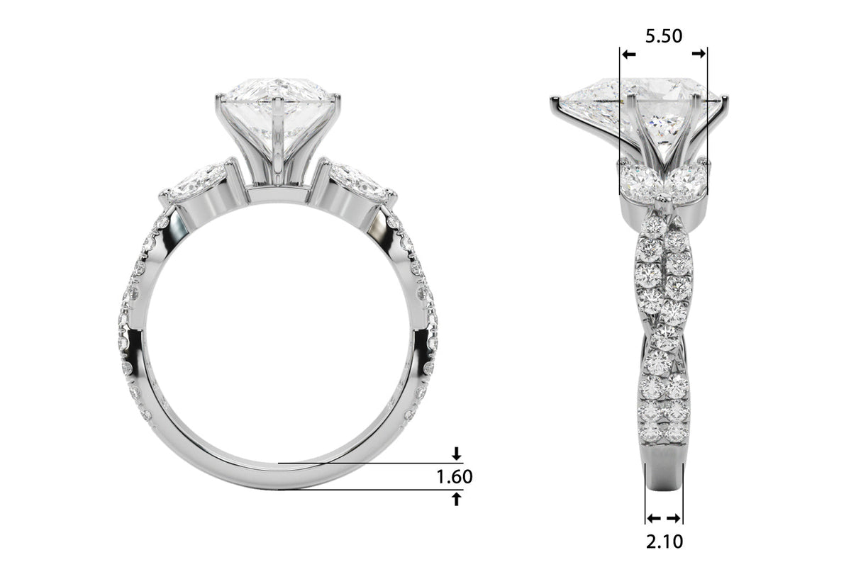 Romantic Mq & Rd Twisted Engagement Ring Round Diamond Engagement Ring â€” 10K/14K Gold & Platinum