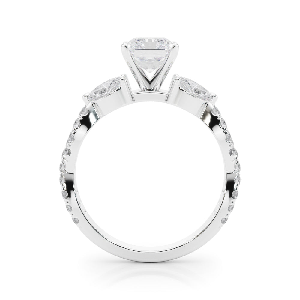 Romantic Mq & Rd Twisted Engagement Ring Round Diamond Engagement Ring â€” 10K/14K Gold & Platinum