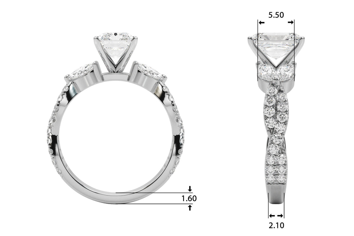 Romantic Mq & Rd Twisted Engagement Ring Round Diamond Engagement Ring â€” 10K/14K Gold & Platinum