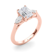 Emerald Cut Three-Stone Diamond Engagement Ring with Pear Side Stones in 10K/14K gold and platinum with certified lab-grown or natural diamonds