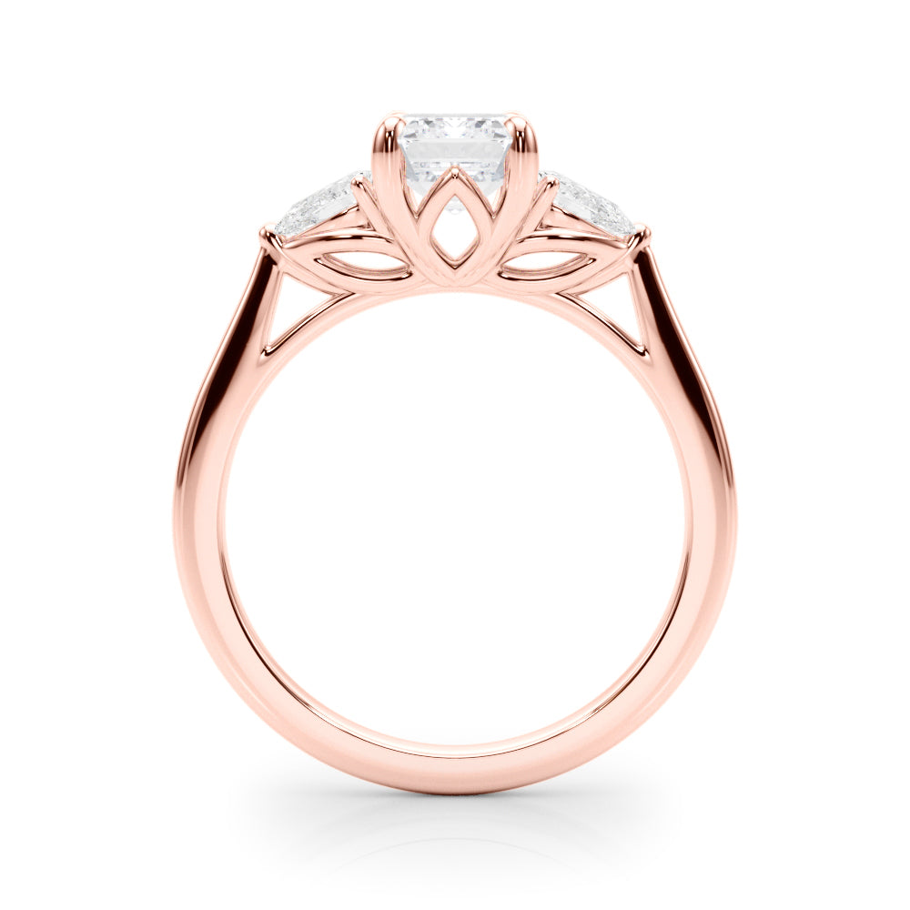 Emerald Cut Three-Stone Diamond Engagement Ring with Pear Side Stones in 10K/14K gold and platinum with certified lab-grown or natural diamonds