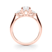 Emerald Cut Three-Stone Diamond Engagement Ring with Pear Side Stones in 10K/14K gold and platinum with certified lab-grown or natural diamonds