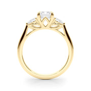 Emerald Cut Three-Stone Diamond Engagement Ring with Pear Side Stones in 10K/14K gold and platinum with certified lab-grown or natural diamonds