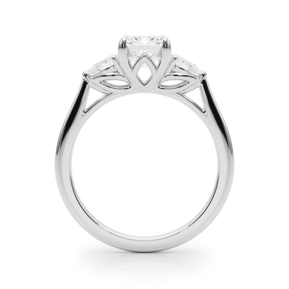 Emerald Cut Three-Stone Diamond Engagement Ring with Pear Side Stones in 10K/14K gold and platinum with certified lab-grown or natural diamonds