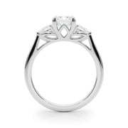 Emerald Cut Three-Stone Diamond Engagement Ring with Pear Side Stones in 10K/14K gold and platinum with certified lab-grown or natural diamonds