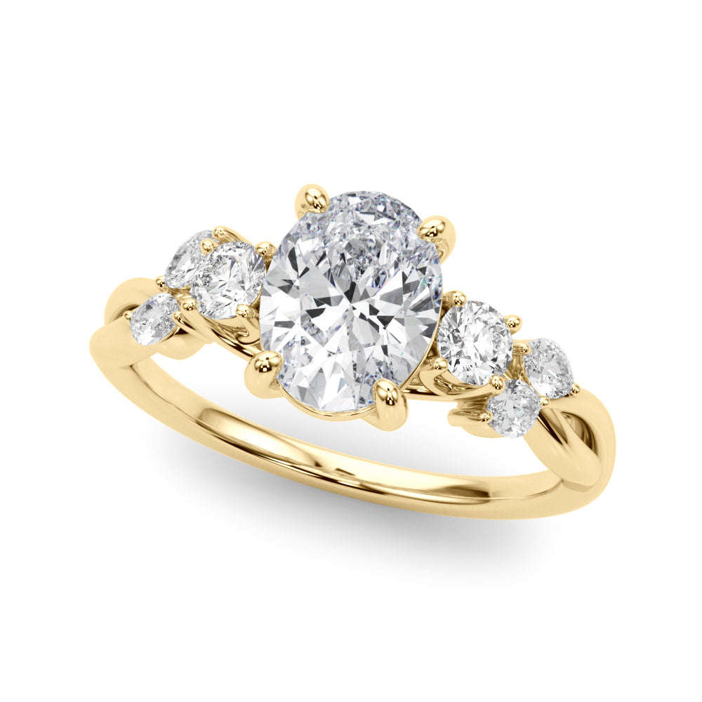 Cherished Split Shank Oval Center Rd & Mq Sides Oval Diamond Engagement Ring in 10K/14K gold and platinum with certified lab-grown or natural diamonds