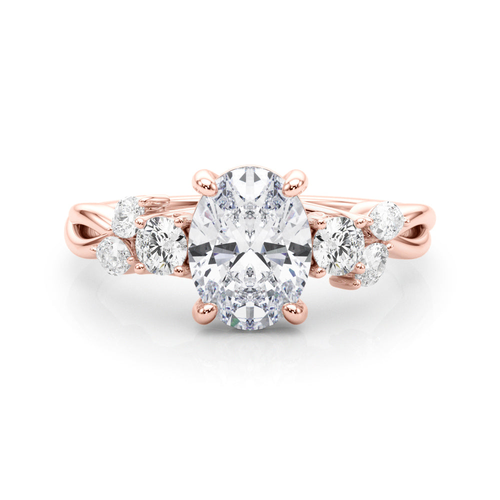 Cherished Split Shank Oval Center Rd & Mq Sides Oval Diamond Engagement Ring in 10K/14K gold and platinum with certified lab-grown or natural diamonds
