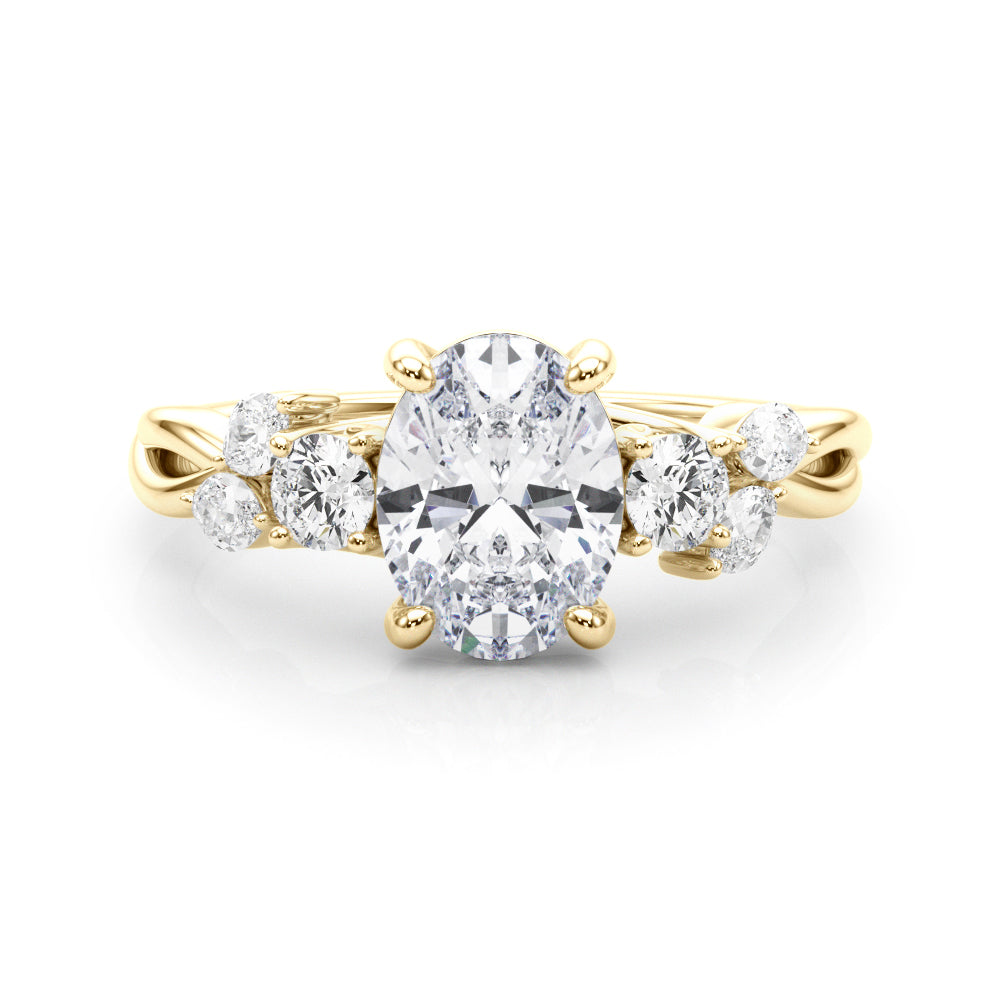 Cherished Split Shank Oval Center Rd & Mq Sides Oval Diamond Engagement Ring in 10K/14K gold and platinum with certified lab-grown or natural diamonds