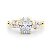Cherished Split Shank Oval Center Rd & Mq Sides Oval Diamond Engagement Ring in 10K/14K gold and platinum with certified lab-grown or natural diamonds
