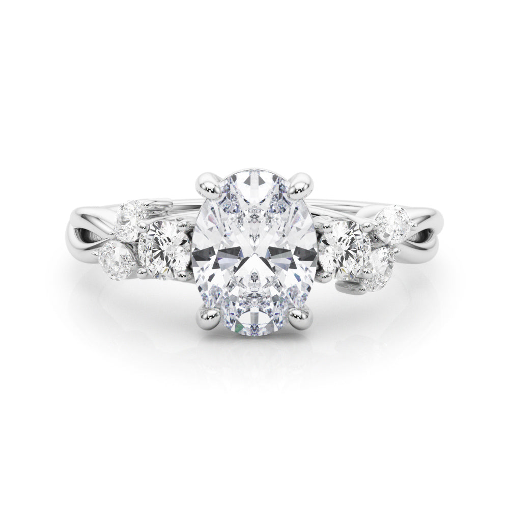 Cherished Split Shank Oval Center Rd & Mq Sides Oval Diamond Engagement Ring in 10K/14K gold and platinum with certified lab-grown or natural diamonds