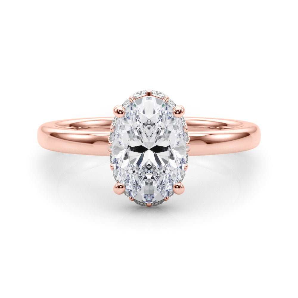 Noble Hidden Halo Center Oval Diamond Engagement Ring in 10K/14K gold and platinum with certified lab-grown or natural diamonds