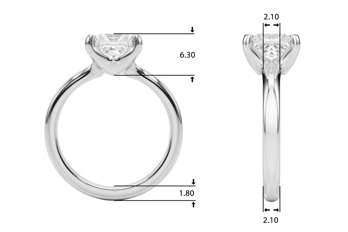 Romantic Solitaire Cut Princess Diamond Engagement Ring in 10K/14K gold and platinum with certified lab-grown or natural diamonds