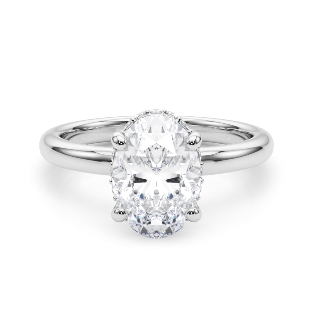Celestial Hidden Halo Center Oval Diamond Engagement Ring in 10K/14K gold and platinum with certified lab-grown or natural diamonds