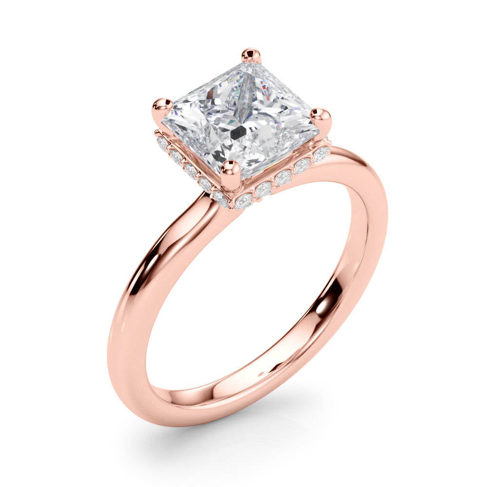 Dazzling Hidden Halo Cut Center Single Row Princess Diamond Engagement Ring in 10K/14K gold and platinum with certified lab-grown or natural diamonds