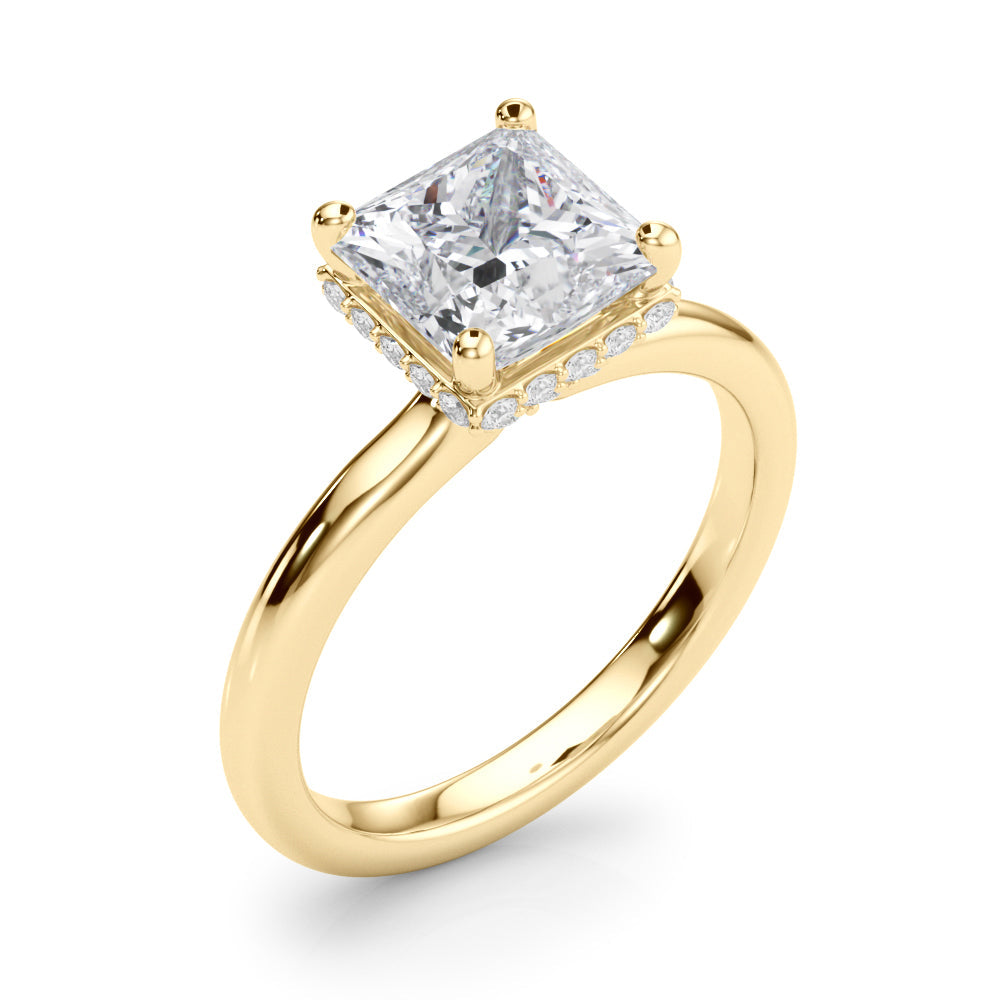 Dazzling Hidden Halo Cut Center Single Row Princess Diamond Engagement Ring in 10K/14K gold and platinum with certified lab-grown or natural diamonds