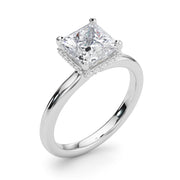 Dazzling Hidden Halo Cut Center Single Row Princess Diamond Engagement Ring in 10K/14K gold and platinum with certified lab-grown or natural diamonds