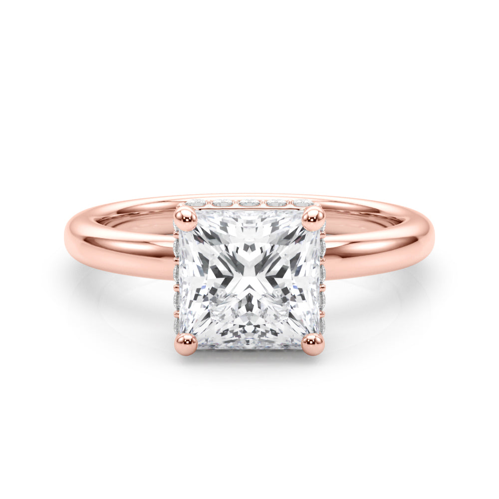 Dazzling Hidden Halo Cut Center Single Row Princess Diamond Engagement Ring in 10K/14K gold and platinum with certified lab-grown or natural diamonds