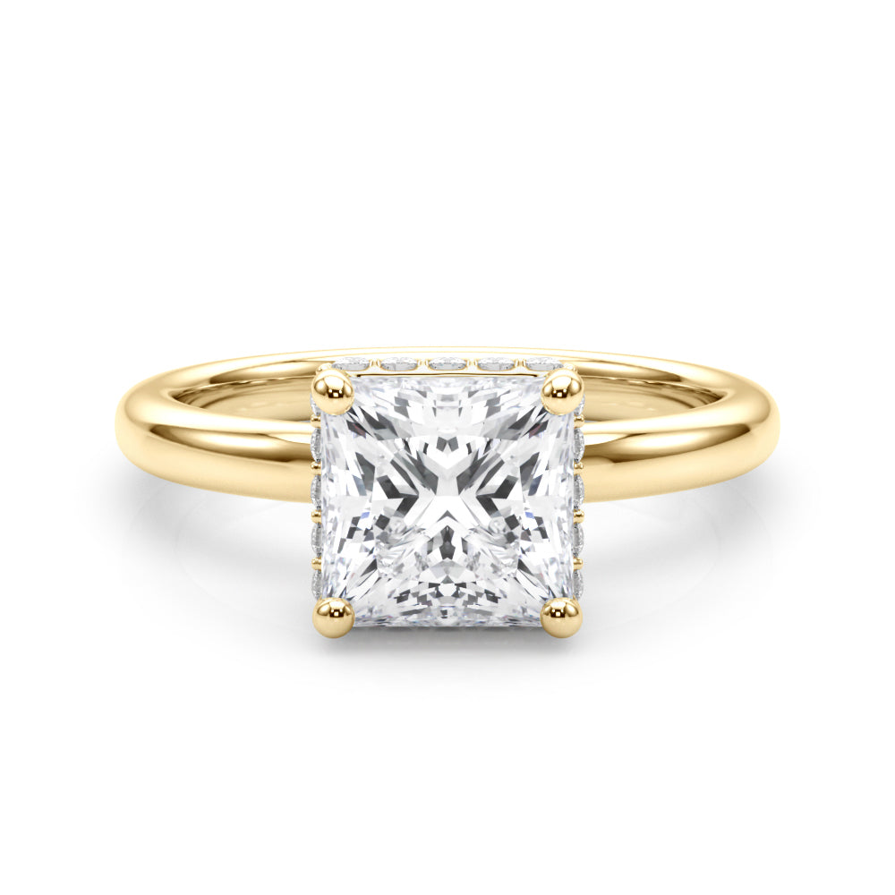 Dazzling Hidden Halo Cut Center Single Row Princess Diamond Engagement Ring in 10K/14K gold and platinum with certified lab-grown or natural diamonds