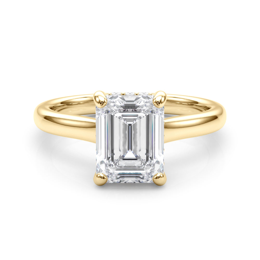 Vintage-Inspired Sidestone Emerald Diamond Engagement Ring in 10K/14K gold and platinum with certified lab-grown or natural diamonds