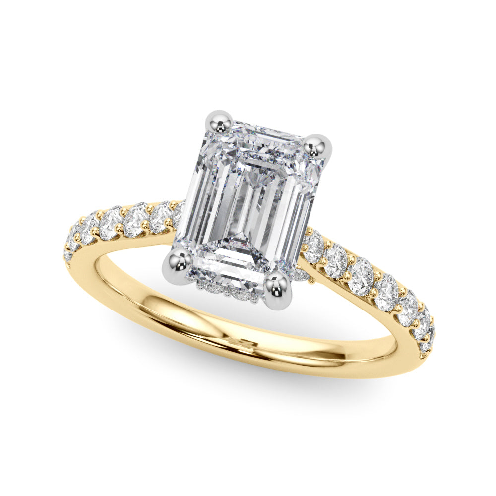 Luxe Halo Emerald Diamond Engagement Ring in 10K/14K gold and platinum with certified lab-grown or natural diamonds