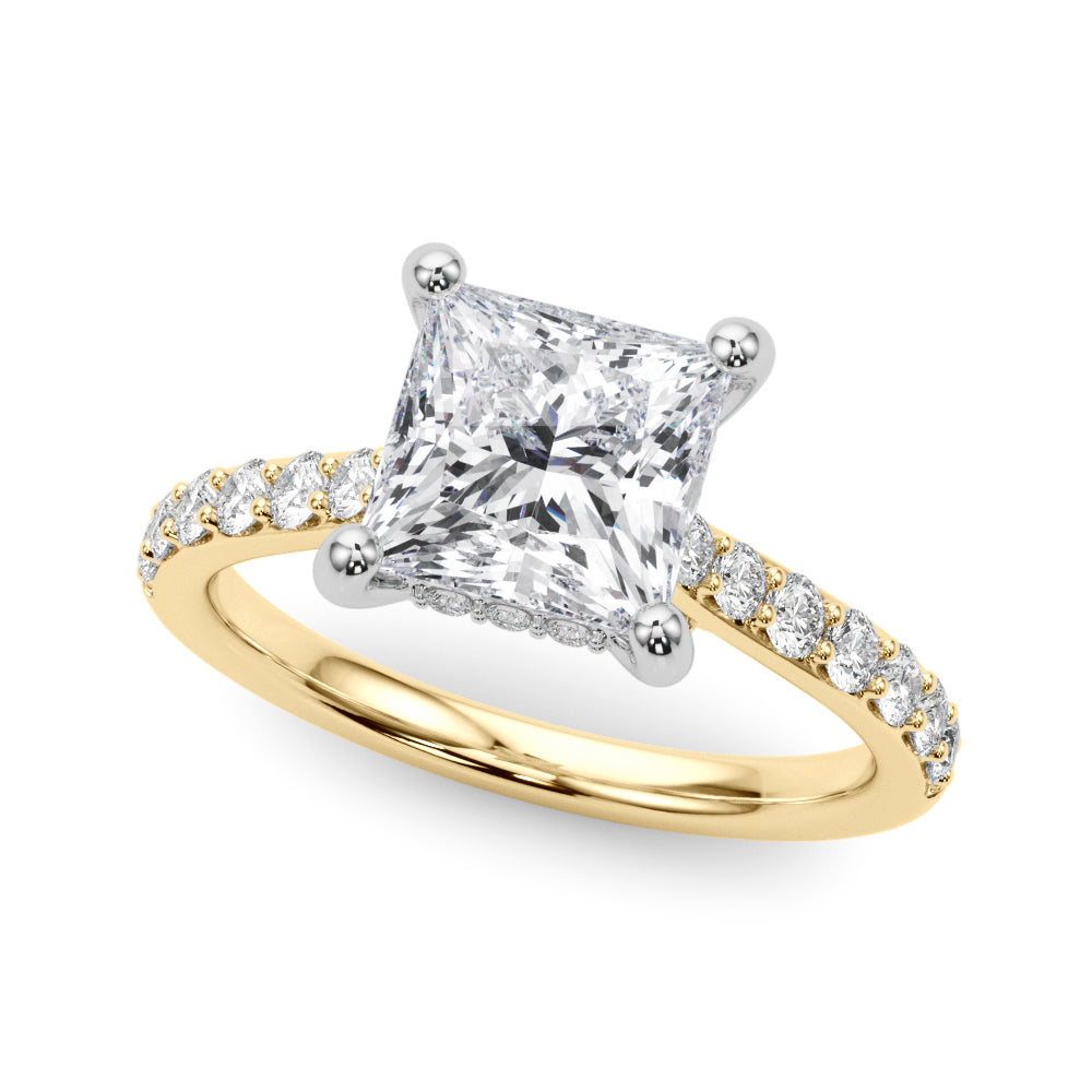 Refined Halo Princess Diamond Engagement Ring in 10K/14K gold and platinum with certified lab-grown or natural diamonds