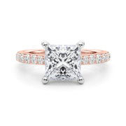 Refined Halo Princess Diamond Engagement Ring in 10K/14K gold and platinum with certified lab-grown or natural diamonds