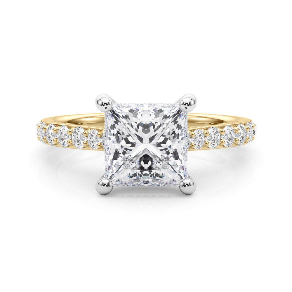 Refined Halo Princess Diamond Engagement Ring in 10K/14K gold and platinum with certified lab-grown or natural diamonds
