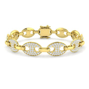 Natural Diamond Puff Link Bracelet with Pave Set Oval Links & Box Clasp in 10K/14K gold and platinum with certified lab-grown or natural diamonds