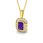Vintage Amethyst & Diamond Halo Pendant in in 10K/14K gold and platinum with certified lab-grown or natural diamonds