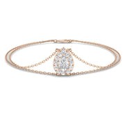 Natural Solitaire Pear Cut Diamond Halo Double Chain Bracelet in Platinum with Lobster Claw in 10K/14K gold and platinum with certified lab-grown or natural diamonds